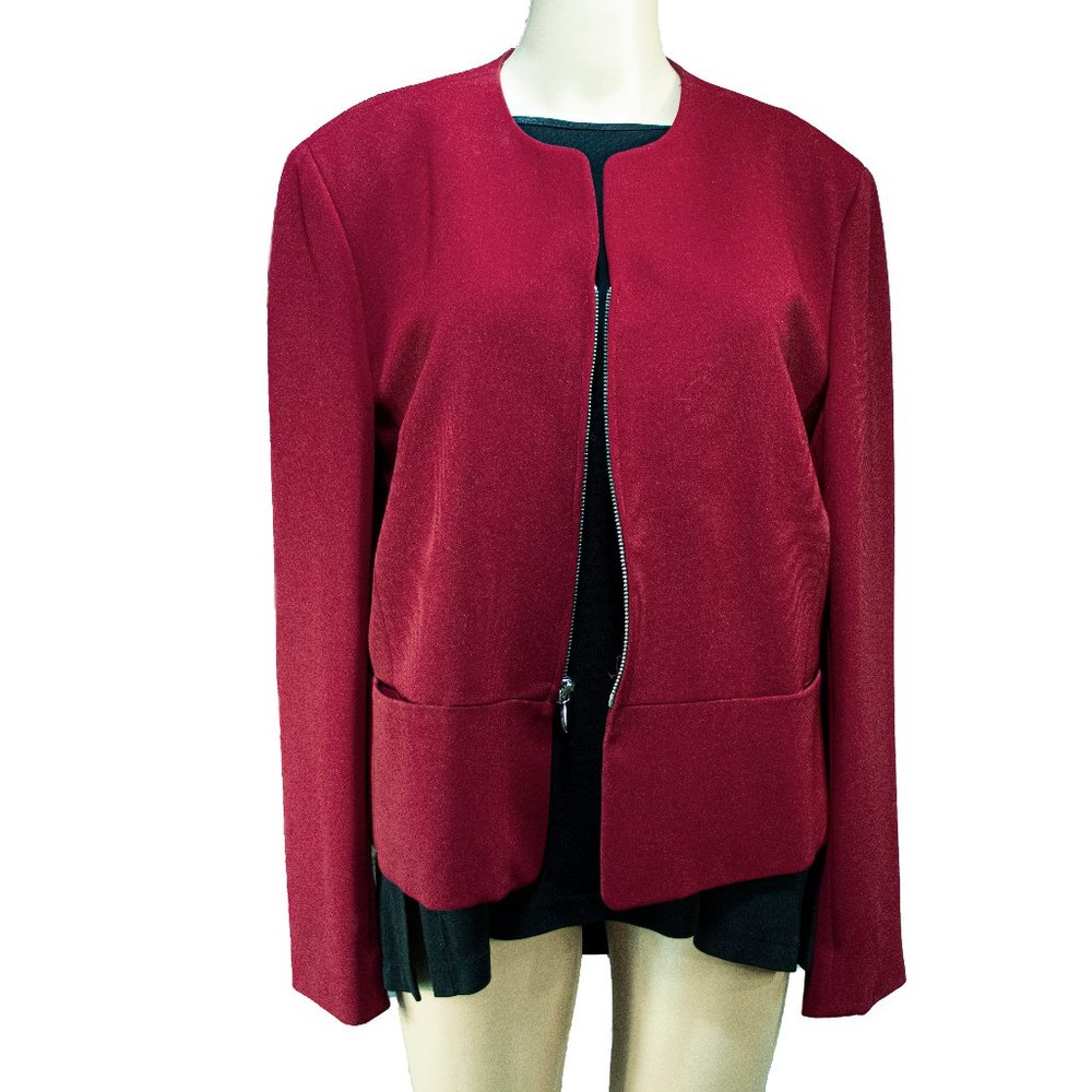 JONES New York Vintage 90s Red Zipper Blazer Jacket Workwear Professional Sz 16